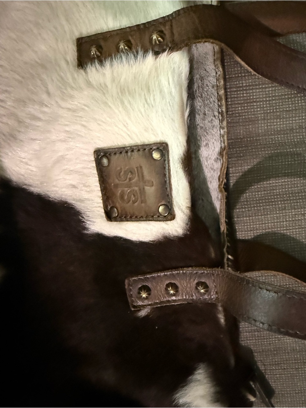 Shearling Shoulder Bag in Brown and White by SLS